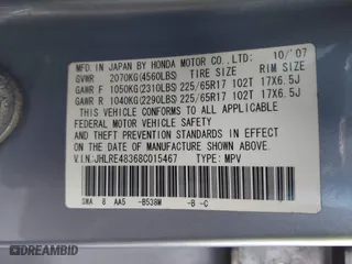 2008 Honda CR-V LX with VIN JHLRE48368C015467, listed as a IAAI auction lot 42046946 with 188,723 mi miles. Bid and sale history available at carsss.com. Image 9.