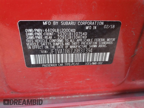 2018 Subaru WRX Premium with VIN JF1VA1B67J9831394, listed as a Copart auction lot 76661554 with 50,627 mi miles and Salvage Title. Bid and sale history available at carsss.com. Image 12.