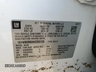 2017 Cadillac XT5 Premium Luxury AWD with VIN 1GYKNERS0HZ283738, listed as a Copart auction lot 51661985 with Not provided miles and Salvage title. Bid and sale history available at DreamBid. Image 13.