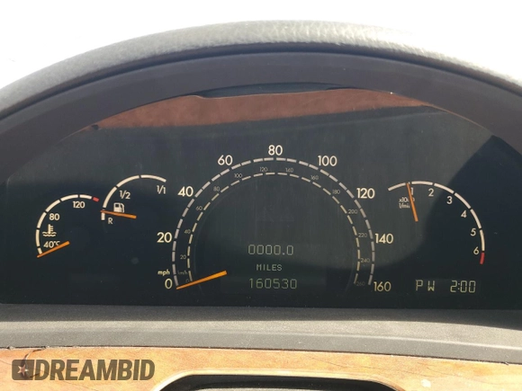 2000 Mercedes-Benz S-Class with VIN WDBNG70J1YA087950, listed as a Copart auction lot 72810344 with 160,530 mi miles and Salvage Title. Bid and sale history available at carsss.com. Image 9.