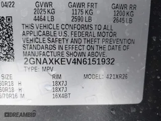 2022 Chevrolet Equinox LT with VIN 2GNAXKEV4N6151932, listed as a IAAI auction lot 41814160 with 20,878 mi miles. Bid and sale history available at carsss.com. Image 9.