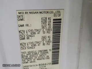 2018 Nissan NV Cargo SV with VIN 1N6BF0KYXJN806620, listed as a Copart auction lot 87955735 with 167,340 mi miles and Salvage Title. Bid and sale history available at carsss.com. Image 14.