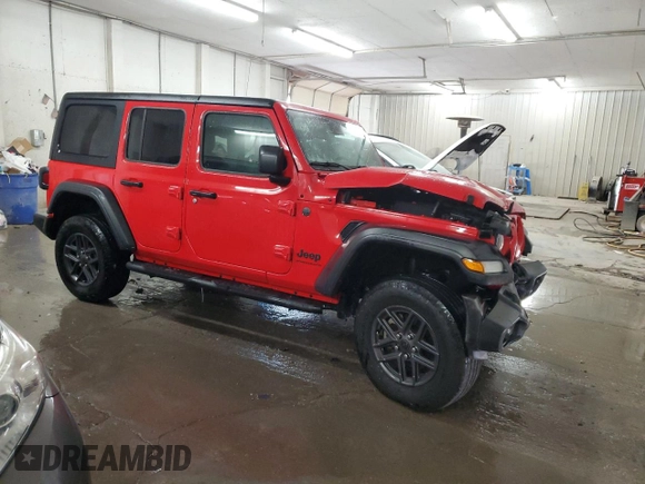 2024 Jeep Wrangler Sport S with VIN 1C4PJXDN5RW210582, listed as a Copart auction lot 47043845 with 18,593 mi miles and Salvage title. Bid and sale history available at DreamBid. Image 4.