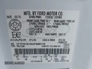 2010 Ford F-150 XL with VIN 1FTFW1EV6AFB88119, listed as a IAAI auction lot 41843191 with 208,088 mi miles. Bid and sale history available at carsss.com. Image 9.