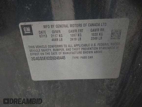 2013 Buick Regal Turbo Premium 1 с VIN 2G4GS5EV2D9248445, выставлен на аукционе IAAI как лот 42760691 с пробегом 119 128 миль миль и . История ставок и продаж доступна на DreamBid. Изображение 9.