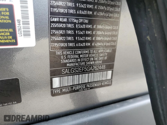2016 Land Rover Range Rover Supercharged z VIN SALGS2EF5GA262448, wystawiony jako Copart lot #57291575 z przebiegiem 107 770 mil mil oraz Czysty tytuł • Clean title. Historia ofert i sprzedaży dostępna na DreamBid. Obrazek 13.