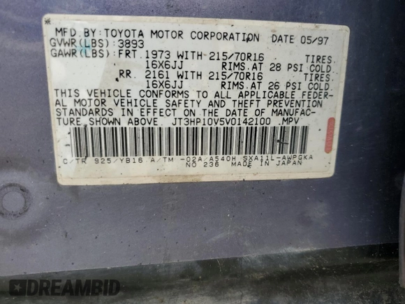 1997 Toyota RAV4 с VIN JT3HP10V5V0142100, выставлен на аукционе Copart как лот 57295575 с пробегом 192 229 миль миль и На запчасти • Non repairable. История ставок и продаж доступна на DreamBid. Изображение 12.