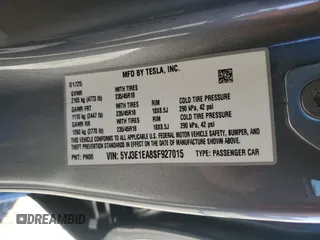 2025 Tesla Model 3 Long Range z VIN 5YJ3E1EA8SF927015, wystawiony jako Copart lot #89373905 z przebiegiem 91 mil mil oraz Szkoda całkowita • Salvage title. Historia ofert i sprzedaży dostępna na DreamBid. Obrazek 14.