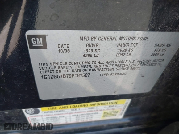 2009 Chevrolet Malibu 1LS with VIN 1G1ZG57B79F181527, listed as a IAAI auction lot 41885741 with 161,126 mi miles and . Bid and sale history available at DreamBid. Image 9.
