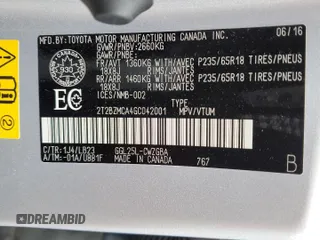 2016 Lexus RX 350 with VIN 2T2BZMCA4GC042001, listed as a Copart auction lot 52224275 with 235,659 mi miles and Salvage title. Bid and sale history available at DreamBid. Image 14.