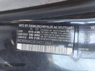 2003 Mercedes-Benz C 230 Kompressor with VIN WDBRN40JX3A513441, listed as a IAAI auction lot 41314386 with Not provided miles and . Bid and sale history available at DreamBid. Image 9.