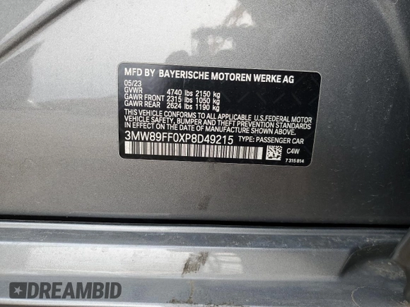 2023 BMW 3 Series 330i xDrive with VIN 3MW89FF0XP8D49215, listed as a Copart auction lot 45932955 with 16,250 mi miles and Salvage Title. Bid and sale history available at carsss.com. Image 12.