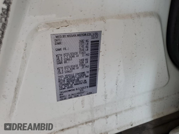 2013 Nissan Pathfinder SL with VIN 5N1AR2MM3DC615029, listed as a Copart auction lot 60315485 with 224,046 mi miles and Clean title. Bid and sale history available at DreamBid. Image 13.