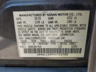 2006 Nissan Altima S with VIN 1N4AL11D96N315769, listed as a IAAI auction lot 39466623 with 158,643 mi miles and . Bid and sale history available at DreamBid. Image 9.