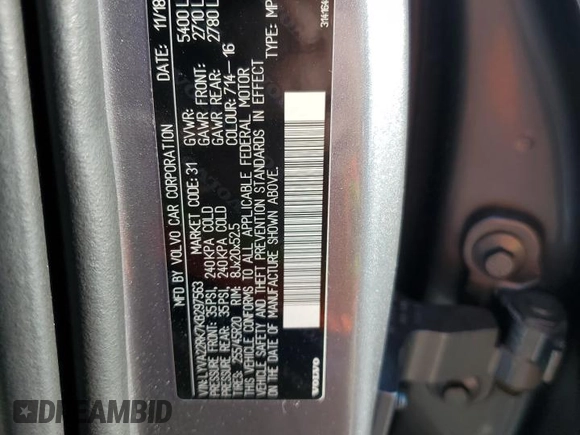 2019 Volvo XC60 Momentum with VIN LYVA22RK7KB297563, listed as a Copart auction lot 73855204 with Not provided miles and Non repairable. Bid and sale history available at DreamBid. Image 14.