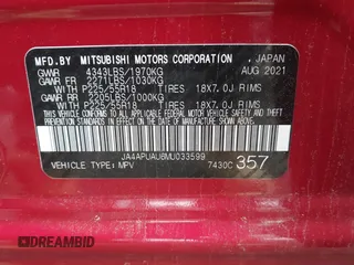 2021 Mitsubishi Outlander ES z VIN JA4APUAU6MU033599, wystawiony jako IAAI lot #42367650 z przebiegiem 20 565 mil mil oraz . Historia ofert i sprzedaży dostępna na DreamBid. Obrazek 9.