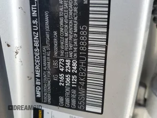 2017 Mercedes-Benz C 300 z VIN 55SWF4KB2HU188885, wystawiony jako Copart lot #59305435 z przebiegiem Nie podano mil oraz Szkoda całkowita • Salvage title. Historia ofert i sprzedaży dostępna na DreamBid. Obrazek 12.