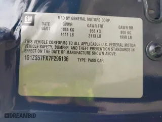 2007 Chevrolet Malibu LS w/1FL with VIN 1G1ZS57FX7F296136, listed as a IAAI auction lot 41974214 with 68,709 mi miles. Bid and sale history available at carsss.com. Image 9.