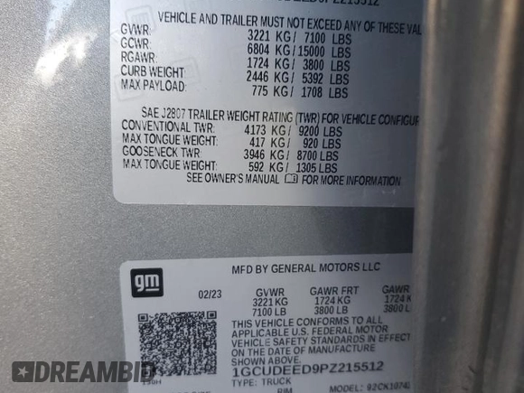2023 Chevrolet Silverado 1500 RST with VIN 1GCUDEED9PZ215512, listed as a Copart auction lot 82999534 with 11,298 mi miles and Salvage Title. Bid and sale history available at DreamBid. Image 13.
