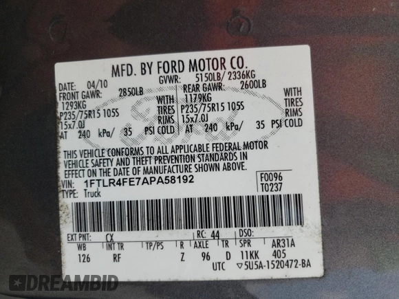 2010 Ford Ranger XLT z VIN 1FTLR4FE7APA58192, wystawiony jako Copart lot #60423615 z przebiegiem 100 007 mil mil oraz Czysty tytuł • Clean title. Historia ofert i sprzedaży dostępna na DreamBid. Obrazek 12.