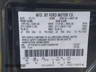 2015 Ford F-150 XL with VIN 1FTEW1CG0FFA02016, listed as a IAAI auction lot 42790613 with 145,312 mi miles and . Bid and sale history available at DreamBid. Image 9.