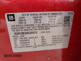 2014 GMC Terrain SLE with VIN 2GKFLRE36E6269213, listed as a Copart auction lot 47966185 with 87,880 mi miles and Salvage title. Bid and sale history available at DreamBid. Image 14.