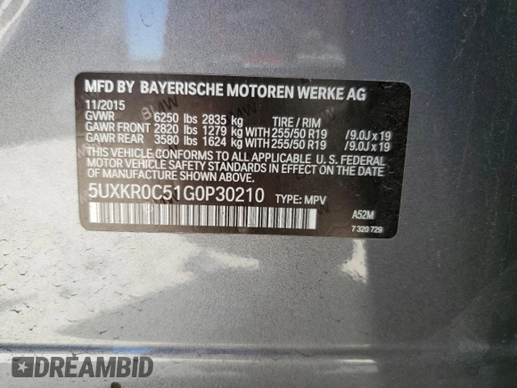 2016 BMW X5 xDrive35i z VIN 5UXKR0C51G0P30210, wystawiony jako Copart lot #49525235 z przebiegiem Nie podano mil oraz Szkoda całkowita • Salvage title. Historia ofert i sprzedaży dostępna na DreamBid. Obrazek 15.