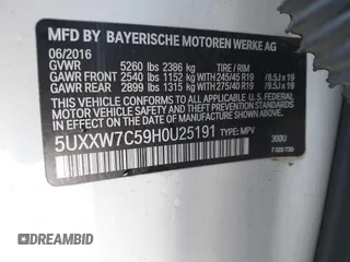 2017 BMW X4 M40i с VIN 5UXXW7C59H0U25191, выставлен на аукционе IAAI как лот 41867852 с пробегом 76 301 миль миль и . История ставок и продаж доступна на DreamBid. Изображение 9.
