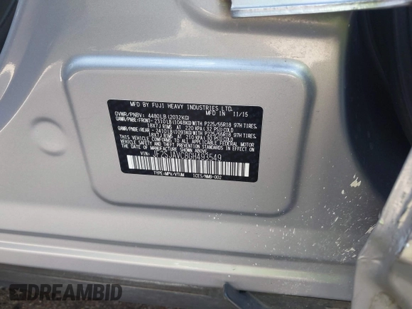 2016 Subaru Forester 2.5i Touring with VIN JF2SJAVC8GH493549, listed as a IAAI auction lot 41875775 with 74,767 mi miles. Bid and sale history available at carsss.com. Image 9.