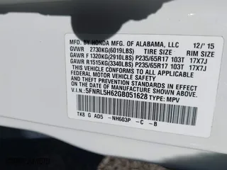 2016 Honda Odyssey EX-L with VIN 5FNRL5H62GB051628, listed as a IAAI auction lot 41911509 with 128,281 mi miles. Bid and sale history available at carsss.com. Image 9.
