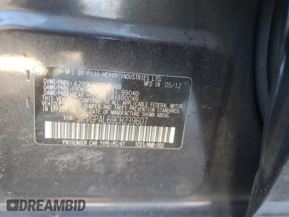 2012 Subaru Impreza Special Sports Premium z VIN JF1GPAL69CH239607, wystawiony jako Copart lot #41682145 z przebiegiem 141 822 mil mil oraz Szkoda całkowita • Salvage title. Historia ofert i sprzedaży dostępna na DreamBid. Obrazek 13.