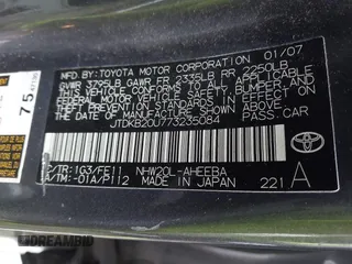 2007 Toyota Prius with VIN JTDKB20U773235084, listed as a IAAI auction lot 41842714 with 233,542 mi miles and . Bid and sale history available at DreamBid. Image 9.