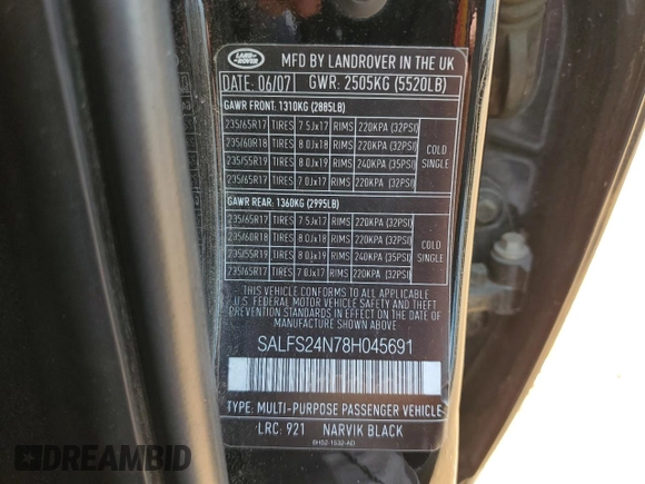 2008 Land Rover LR2 SE with VIN SALFS24N78H045691, listed as a Copart auction lot 62348365 with 184,049 mi miles and Salvage title. Bid and sale history available at DreamBid. Image 13.