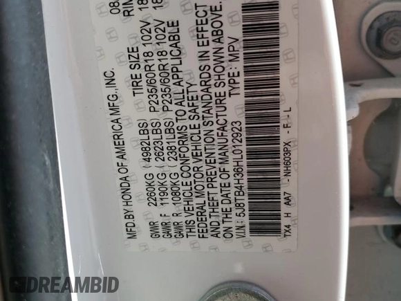 2017 Acura RDX with VIN 5J8TB4H36HL012923, listed as a Copart auction lot 53708915 with Not provided miles and Non repairable. Bid and sale history available at DreamBid. Image 16.
