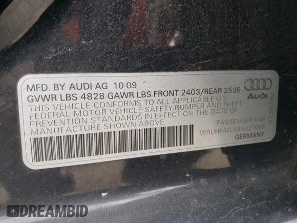 2010 Audi A4 2.0T Premium Plus with VIN WAUHFAFLXAN027068, listed as a Copart auction lot 86291894 with 108,376 mi miles and Salvage Title. Bid and sale history available at carsss.com. Image 15.