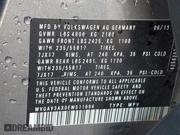 2014 Volkswagen Tiguan SE z VIN WVGAV3AX0EW511694, wystawiony jako IAAI lot #41811345 z przebiegiem 95 129 mil mil oraz . Historia ofert i sprzedaży dostępna na DreamBid. Obrazek 9.