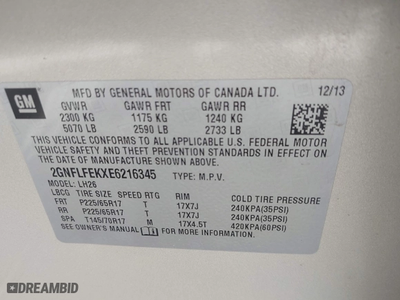 2014 Chevrolet Equinox LT with VIN 2GNFLFEKXE6216345, listed as a IAAI auction lot 41970748 with 211,175 mi miles. Bid and sale history available at carsss.com. Image 9.
