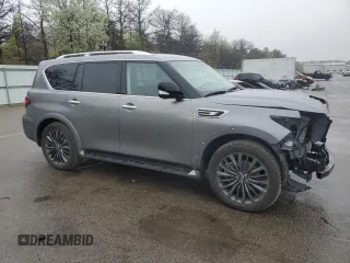 2021 Infiniti QX80 Luxe with VIN JN8AZ2AE3M9267803, listed as a Copart auction lot 55650725 with 55,544 mi miles and Salvage Title. Bid and sale history available at DreamBid. Image 4.
