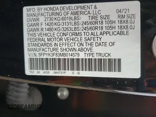 2021 Honda Ridgeline Black Edition с VIN 5FPYK3F83MB014579, выставлен на аукционе Copart как лот 46446935 с пробегом 51 680 миль миль и Списание • Salvage title. История ставок и продаж доступна на DreamBid. Изображение 15.