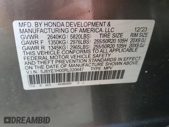 2024 Acura MDX w/A-Spec Package with VIN 5J8YE1H00RL020647, listed as a Copart auction lot 43196085 with 17,975 mi miles and Salvage Title. Bid and sale history available at carsss.com. Image 13.