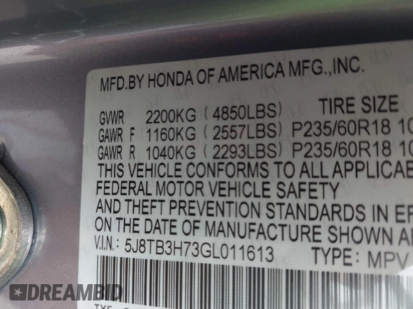 2016 Acura RDX Advance with VIN 5J8TB3H73GL011613, listed as a IAAI auction lot 41632758 with 98,863 mi miles and . Bid and sale history available at DreamBid. Image 9.