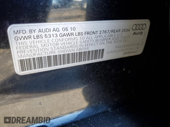 2010 Audi A6 3.0T Premium Plus with VIN WAUFGAFB2AN082108, listed as a Copart auction lot 45847585 with 96,998 mi miles and Salvage Title. Bid and sale history available at carsss.com. Image 12.