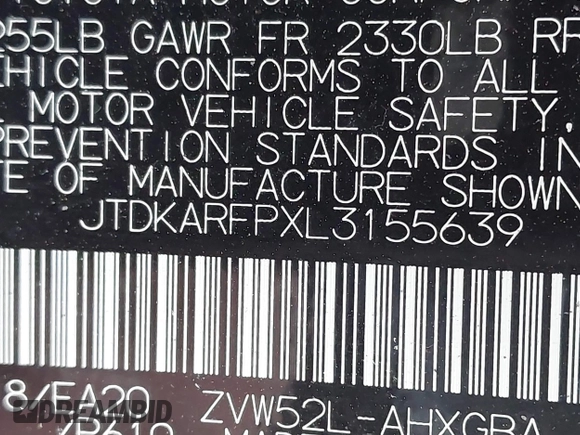 2020 Toyota Prius LE z VIN JTDKARFPXL3155639, wystawiony jako IAAI lot #41845001 z przebiegiem Nie podano mil oraz . Historia ofert i sprzedaży dostępna na DreamBid. Obrazek 9.