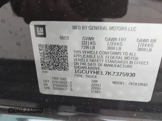 2019 Chevrolet Silverado 1500 High Country with VIN 1GCUYHEL7KZ375930, listed as a IAAI auction lot 41431934 with 1 mi miles. Bid and sale history available at carsss.com. Image 9.