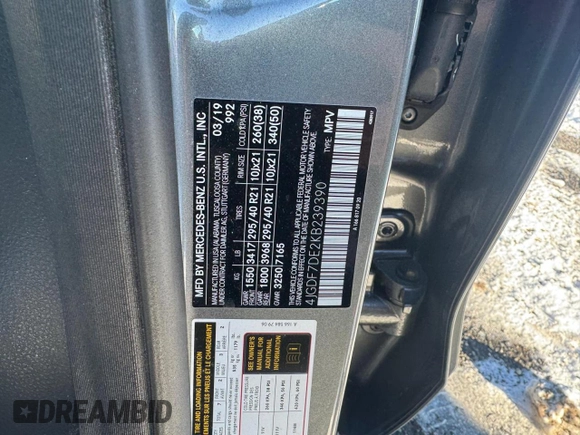 2019 Mercedes-Benz GLS 550 with VIN 4JGDF7DE2KB239390, listed as a Copart auction lot 42416665 with 97,098 mi miles and Clean title. Bid and sale history available at DreamBid. Image 10.
