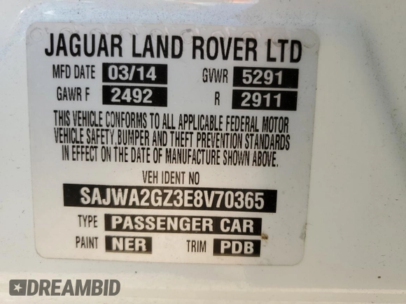 2014 Jaguar XJ with VIN SAJWA2GZ3E8V70365, listed as a Copart auction lot 42545995 with 65,649 mi miles and Salvage Title. Bid and sale history available at carsss.com. Image 12.
