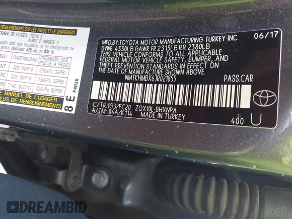 2018 Toyota C-HR XLE with VIN NMTKHMBX6JR021855, listed as a IAAI auction lot 42158449 with 140,945 mi miles and . Bid and sale history available at DreamBid. Image 9.