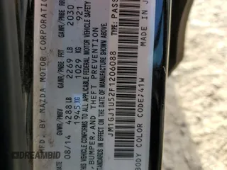 2015 Mazda 6 i Sport with VIN JM1GJ1U52F1206088, listed as a Copart auction lot 49302035 with 50,129 mi miles and Salvage Title. Bid and sale history available at carsss.com. Image 12.