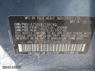 2010 Subaru Impreza Wagon i with VIN JF1GH6A68AH820106, listed as a IAAI auction lot 41829344 with 166,945 mi miles. Bid and sale history available at carsss.com. Image 9.