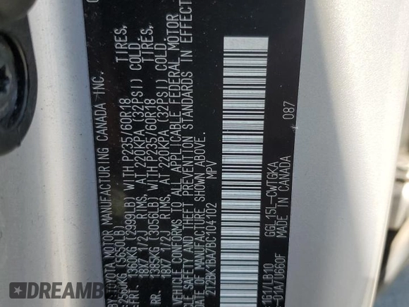 2011 Lexus RX 350 with VIN 2T2BK1BA7BC104102, listed as a Copart auction lot 65045435 with 125,374 mi miles and Salvage title. Bid and sale history available at DreamBid. Image 13.